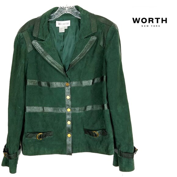 Worth Jackets & Blazers - New Worth Genuine Suede Leather Dark Green Jacket Size 14